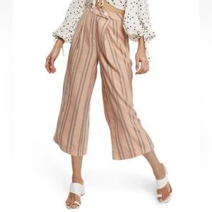 Topshop Nude black and white striped Wide Leg Cropped Pants